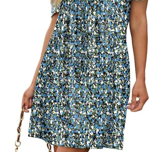 Women's Pleated Front Summer Dress with Pockets Casual Short Sleeve Beach Cover - Picture 3 of 5